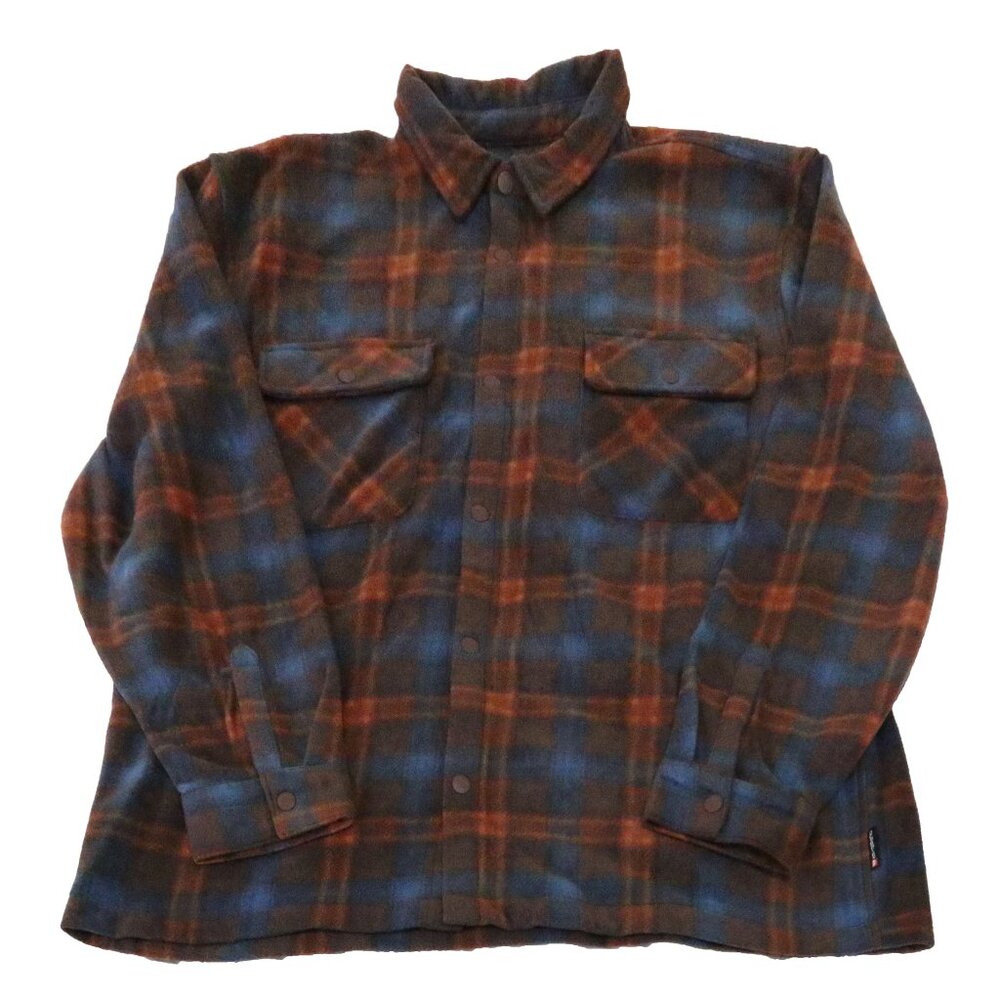 Men's Quiksilver Micro Fleece Long-Sleeve Button Down, Red/Blue Plaid, XXL, NWT